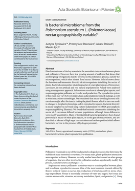 Is Bacterial Microbiome from the Polemonium Caeruleum L