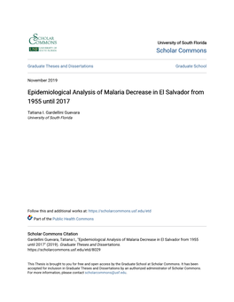 Epidemiological Analysis of Malaria Decrease in El Salvador from 1955 Until 2017