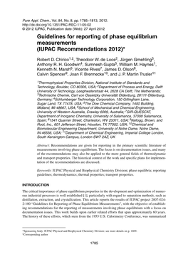 Guidelines for Reporting of Phase Equilibrium Measurements (IUPAC Recommendations 2012)*
