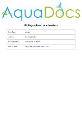 Bibliography on Pearl Oysters