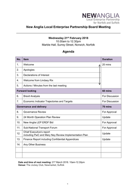 New Anglia Local Enterprise Partnership Board Meeting Agenda