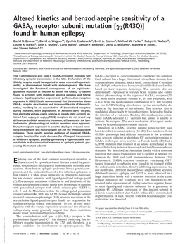 Altered Kinetics and Benzodiazepine Sensitivity of a GABAA Receptor Subunit Mutation [␥2(R43Q)] Found in Human Epilepsy