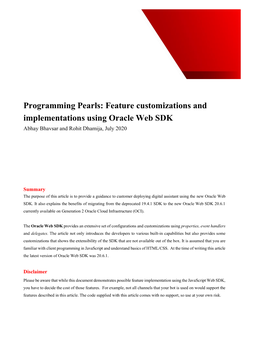 Feature Customizations and Implementations Using Oracle Web SDK Abhay Bhavsar and Rohit Dhamija, July 2020