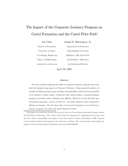 The Impact of the Corporate Leniency Program on Cartel Formation and the Cartel Price Path