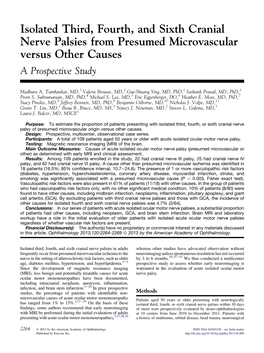 Isolated Third, Fourth, and Sixth Cranial Nerve Palsies from Presumed Microvascular Versus Other Causes a Prospective Study