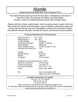 Trade Name: Kapp Alumitetm Solder Composition: Proprietary Ref