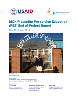 MCHIP Lesotho Pre-Service Education (PSE) End of Project Report May 2010-June 2014