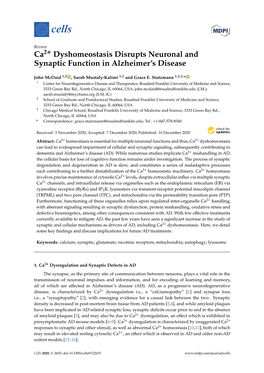 Ca2+ Dyshomeostasis Disrupts Neuronal and Synaptic Function in Alzheimer's Disease