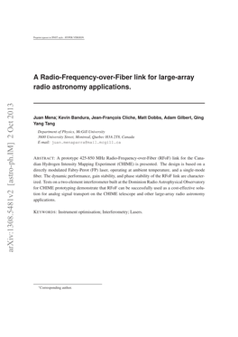 A Radio-Frequency-Over-Fiber Link for Large-Array Radio Astronomy Applications