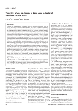 The Utility of Uric Acid Assay in Dogs As an Indicator of Functional Hepatic Mass