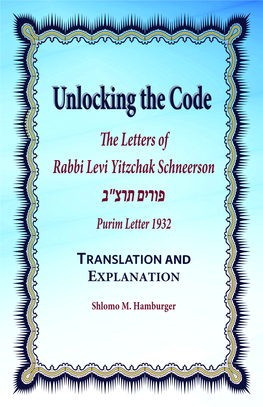 Unlocking the Code E Letters of Rabbi Levi Yitzchak Schneerson ב"צרת
