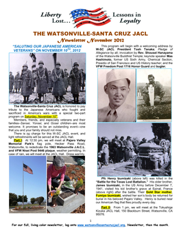THE WATSONVILLE-SANTA CRUZ JACL Newsletter November 2012