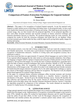 Comparison of Feature Extraction Techniques for Gujarati Isolated Numerals Dr