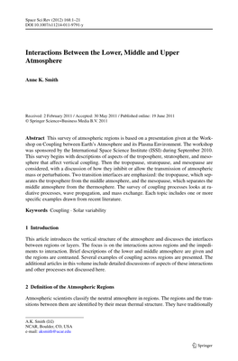 Interactions Between the Lower, Middle and Upper Atmosphere