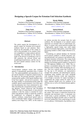 Designing a Speech Corpus for Estonian Unit Selection Synthesis