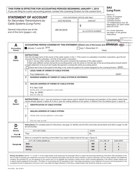 Statement of Account for Secondary Transmissions by Cable Systems