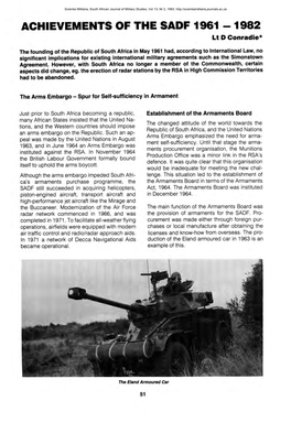 ACHIEVEMENTS of the SADF 1961 - 1982 Lt D Conradie*