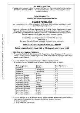 AVVISO PUBBLICO Per L’Assegnazione Di N