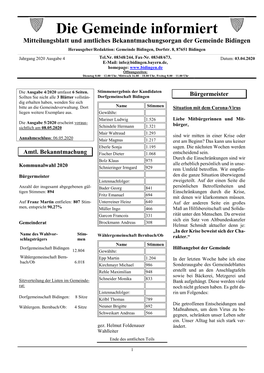 Die Gemeinde Informiert Mitteilungsblatt Und Amtliches Bekanntmachungsorgan Der Gemeinde Bidingen Herausgeber/Redaktion: Gemeinde Bidingen, Dorfstr