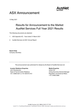 Appendix 4E and 2021 Annual Report