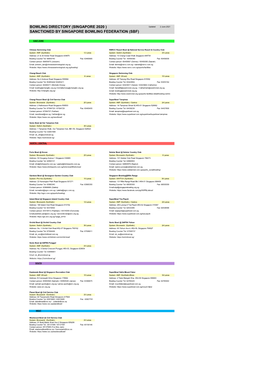 BOWLING DIRECTORY (SINGAPORE 2020 ) Updated 2 June 2021 SANCTIONED by SINGAPORE BOWLING FEDERATION (SBF)