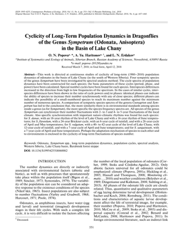 Cyclicity of Long-Term Population Dynamics in Dragonflies of the Genus Sympetrum (Odonata, Anisoptera) in the Basin of Lake Chany O