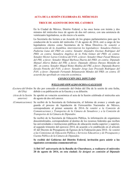 Acta De La Sesión Celebrada El Miércoles Trece De