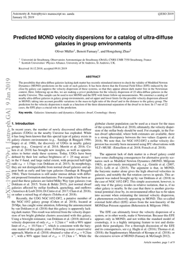 Predicted MOND Velocity Dispersions for a Catalog of Ultra-Diffuse Galaxies in Group Environments Oliver Müller1, Benoit Famaey1, and Hongsheng Zhao2