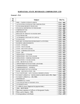 FA1 Sl. No. Subject File No. 1