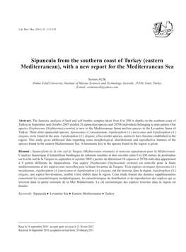Sipuncula from the Southern Coast of Turkey (Eastern Mediterranean), with a New Report for the Mediterranean Sea