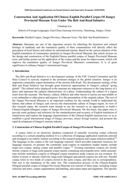 Construction and Application of Chinese-English Parallel Corpus of Jiangxi Provincial Museum Texts Under the Belt and Road Initiative