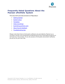 Frequently Asked Questions About the Pearson Eportfolio System