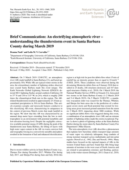 Brief Communication: an Electrifying Atmospheric River – Understanding the Thunderstorm Event in Santa Barbara County During March 2019