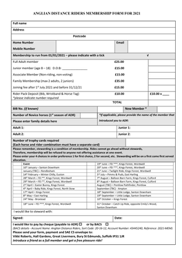 Anglian Distance Riders Membership Form 2005