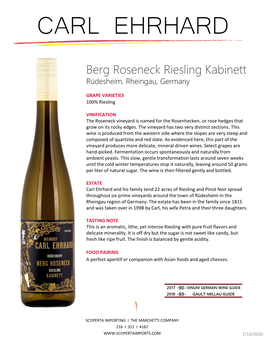 Berg Roseneck Riesling Kabinett Rüdesheim, Rheingau, Germany