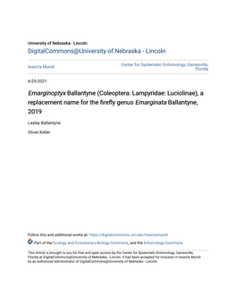 Coleoptera: Lampyridae: Luciolinae), a Replacement Name for the Firefly Genus Emarginata Ballantyne, 2019