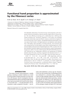 Functional Hand Proportion Is Approximated by the Fibonacci Series