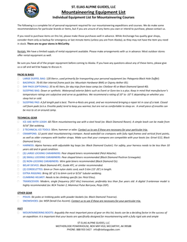 Mountaineering Equipment List Individual Equipment List for Mountaineering Courses