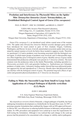 Session 2 Abstracts: Failure in Biological Control of Weeds