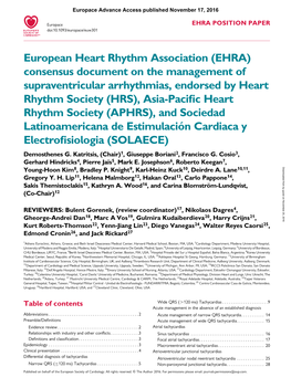(EHRA) Consensus Document on the Management of Supraventricular Arrhythmias, Endorsed by Heart