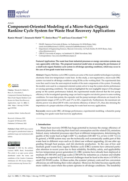 Component-Oriented Modeling of a Micro-Scale Organic Rankine Cycle System for Waste Heat Recovery Applications