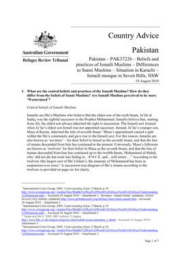 Country Advice Pakistan Pakistan – PAK37226 – Beliefs And