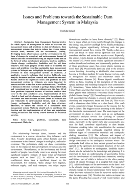 Issues and Problems Towards the Sustainable Dam Management System in Malaysia