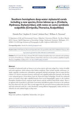 Southern Hemisphere Deep-Water Stylasterid Corals Including a New Species, Errina Labrosa Sp