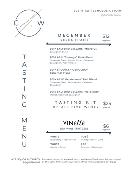 Chronicle Wines Tasting Room December Menu