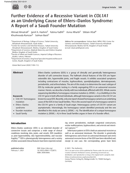 Further Evidence of a Recessive Variant in COL1A1 As an Underlying Cause of Ehlers–Danlos Syndrome: a Report of a Saudi Founder Mutation