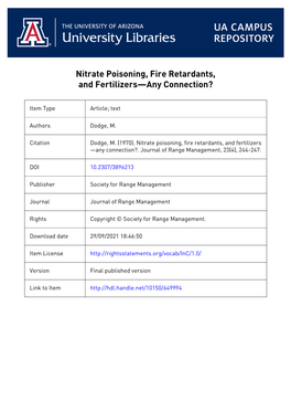 Nitrate Poisoning, Fire Retardants, and Fertilizers-Any Connection?'