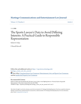 The Sports Lawyer's Duty to Avoid Differing Interests: a Practical Guide to Responsible Representation, 11 Hastings Comm