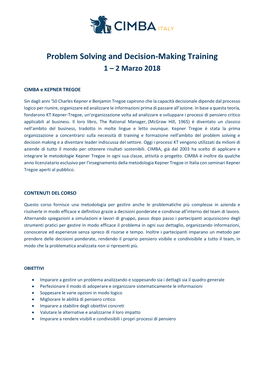 Problem Solving and Decision-Making Training 1 – 2 Marzo 2018