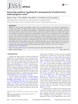 Assessing Auditory Masking for Management of Underwater Anthropogenic Noisea)